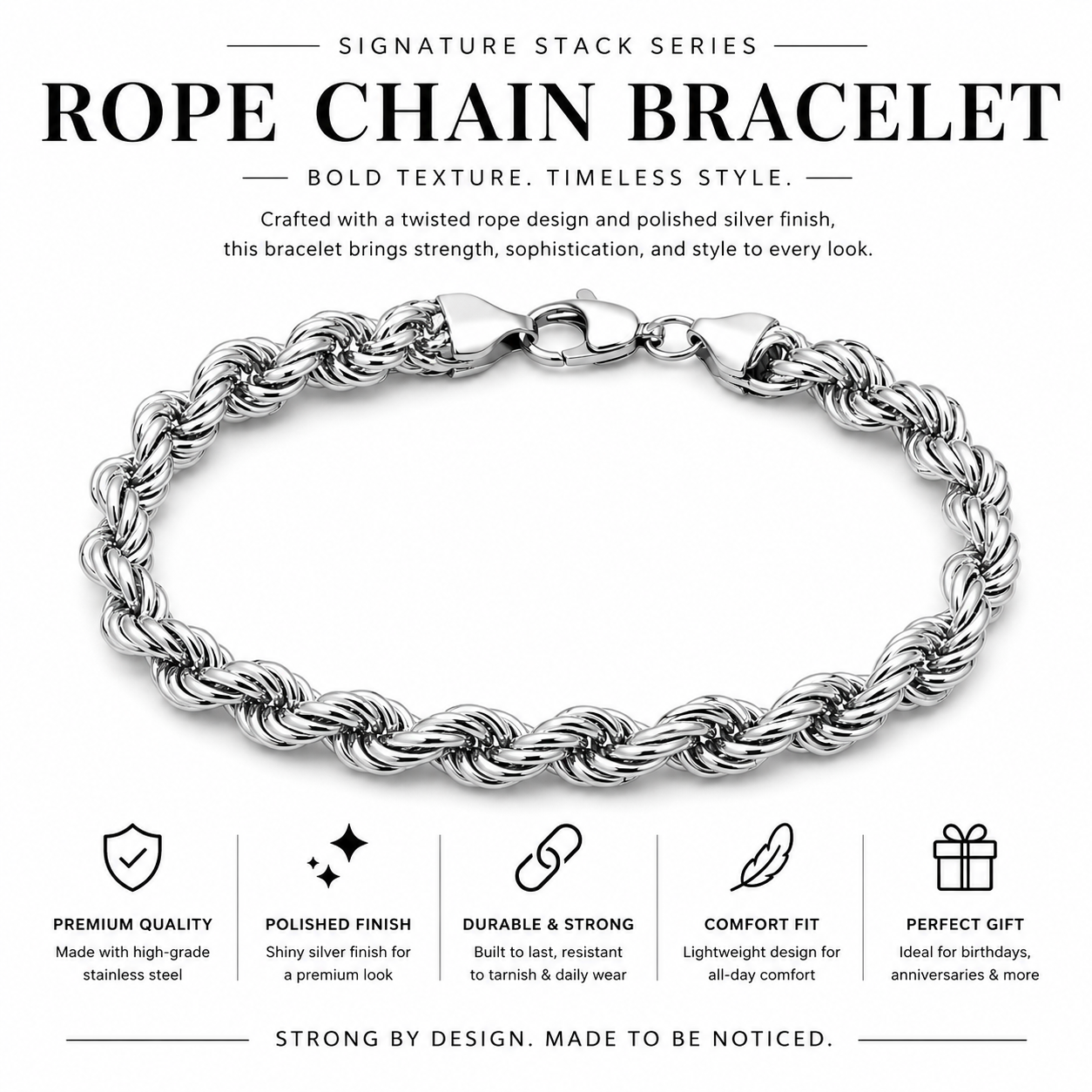 Silver Rope Chain Bracelet
