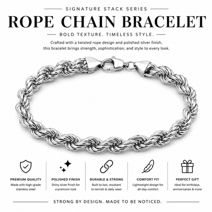Silver Rope Chain Bracelet