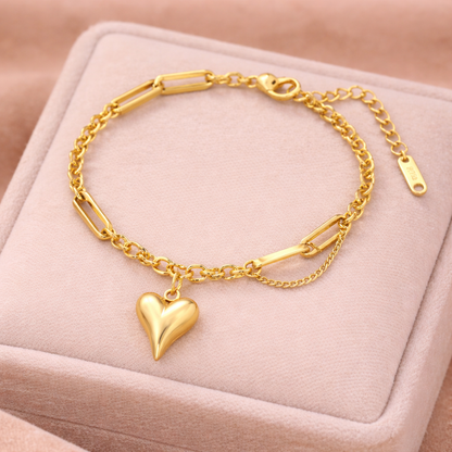 The Amour Link Charm Bracelet | 18K Gold Finish with Heart Pendant