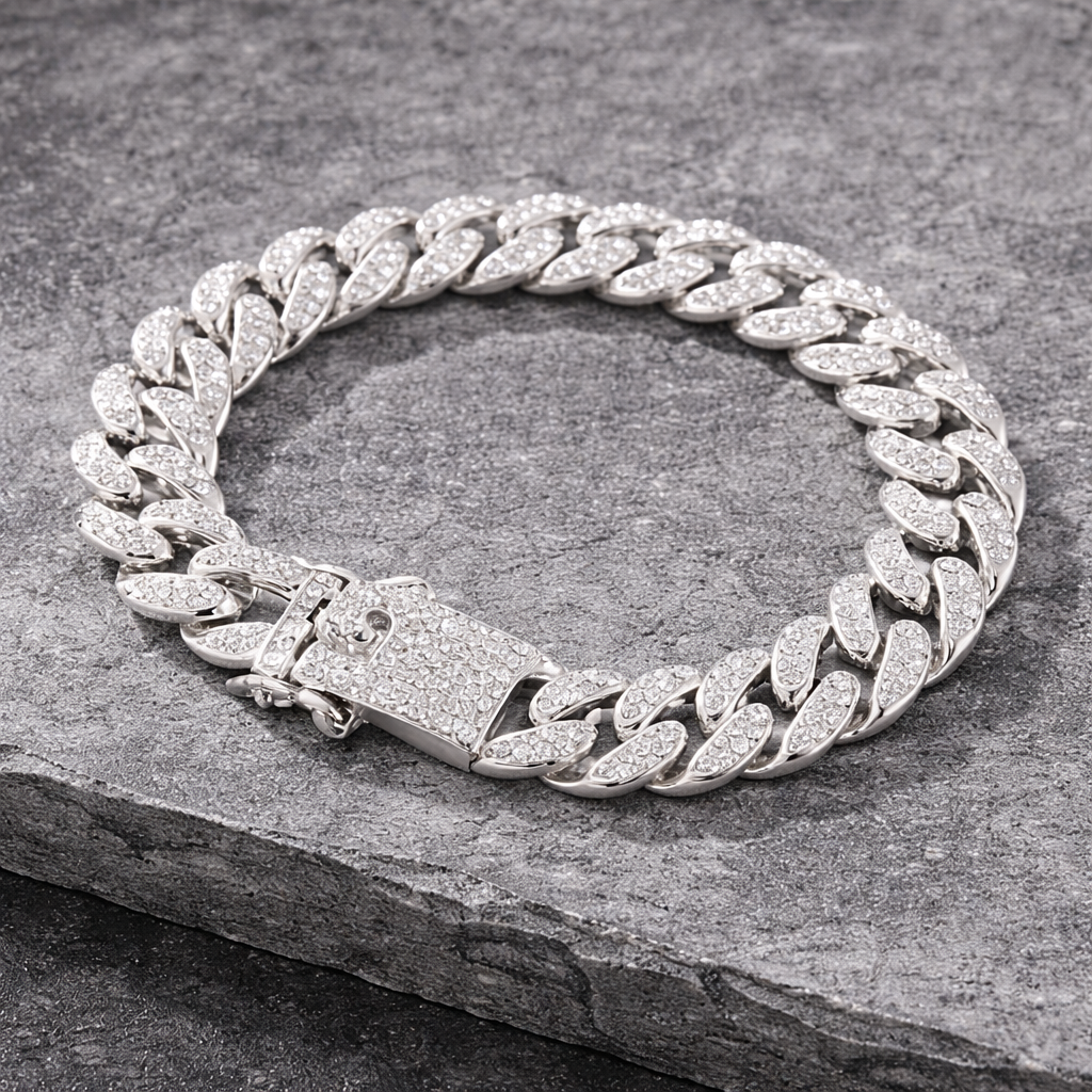 The Iced-Out Cuban Link Bracelet | Silver Finish