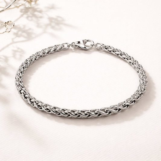 The Silver Alpha Wheat Chain Bracelet